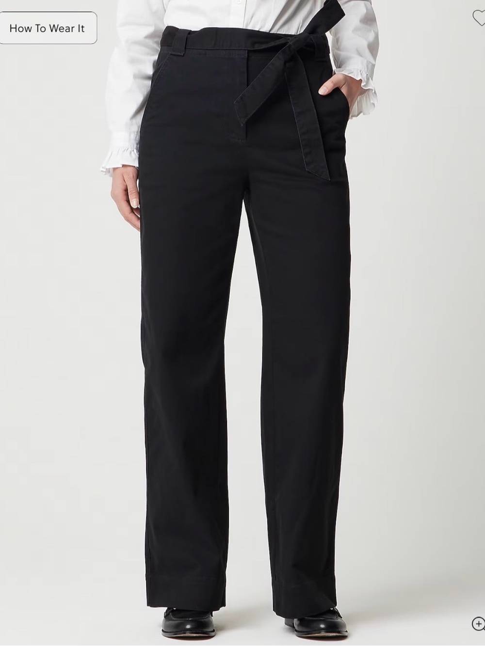 NWT New J. Crew Twill Wide Leg Tie Waist Chino Pant Slash Pockets black 6